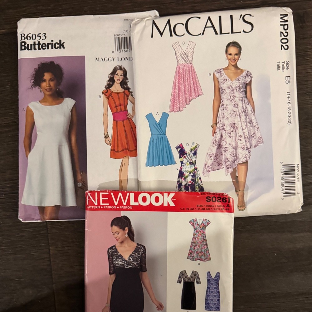 Lot of 3 Sewing Patterns Butterick B6053 McCalls MP202 New Look S0261 Dress Mix